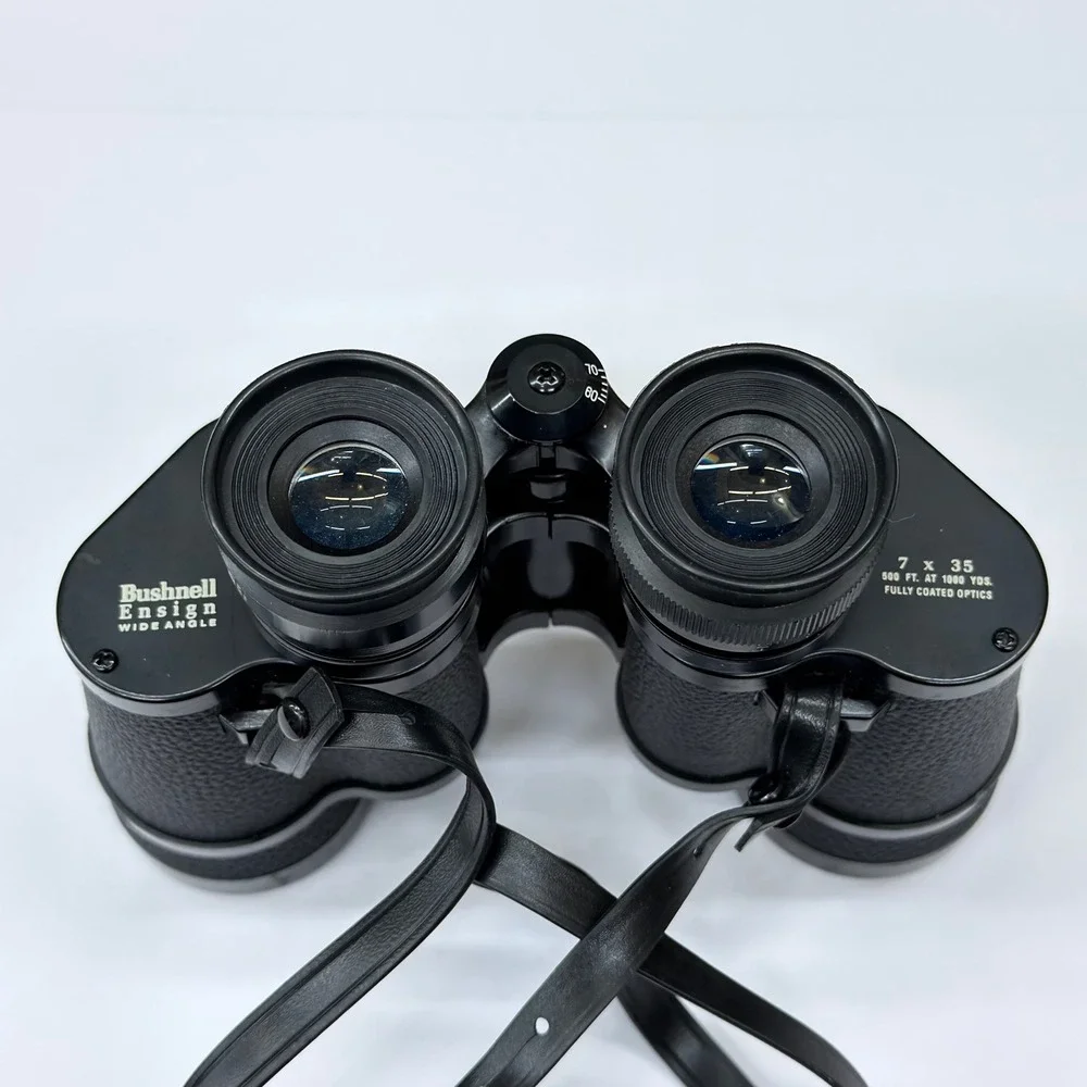 Vtg Bushnell Ensign 7x35 Insta-Focus Wide Angle Binoculars w/ Case Manual Japan